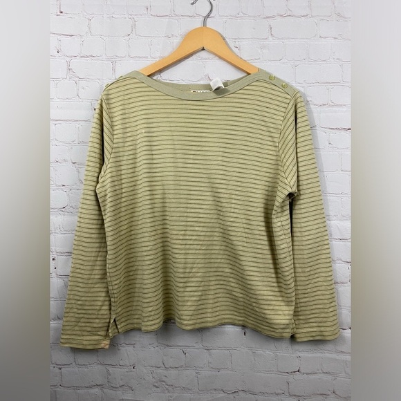 Russ by Liz Claiborne Top Womens Size Large 12/14 Sage Green Stripes Boat Neck - Picture 1 of 5